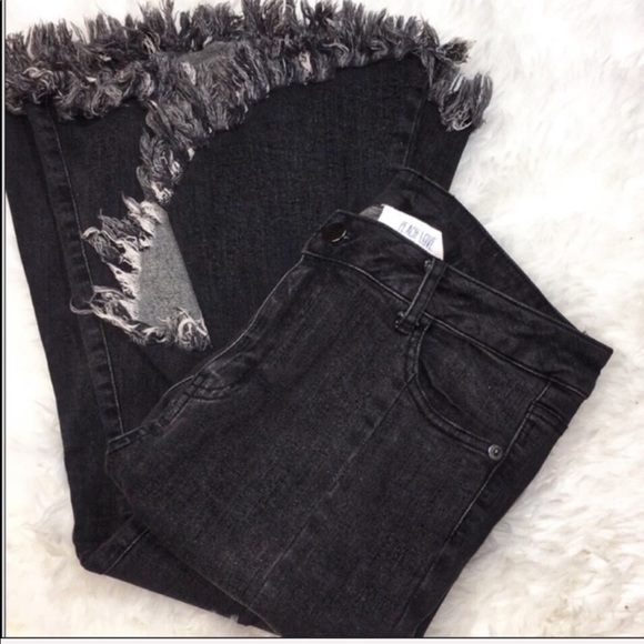 Charcoal Ultra Flare Denim Distressed Jeans - Picture 5 of 8